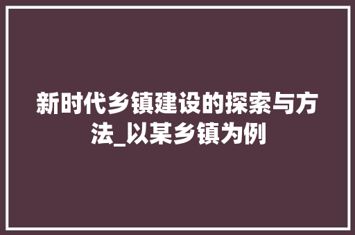 新时代乡镇建设的探索与方法_以某乡镇为例 必应SEO