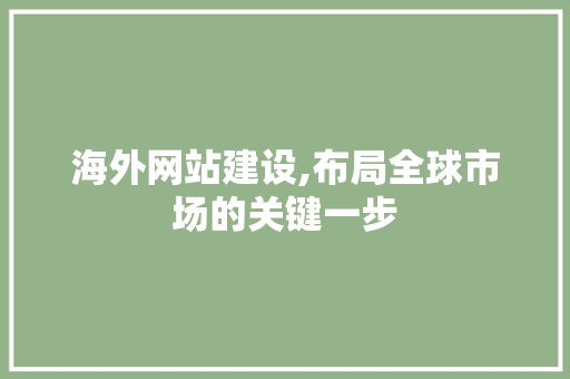 海外网站建设,布局全球市场的关键一步 神马SEO