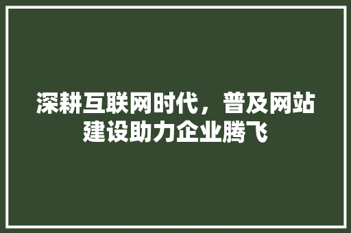 深耕互联网时代，普及网站建设助力企业腾飞 神马SEO