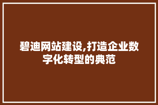 碧迪网站建设,打造企业数字化转型的典范 GoogleSEO