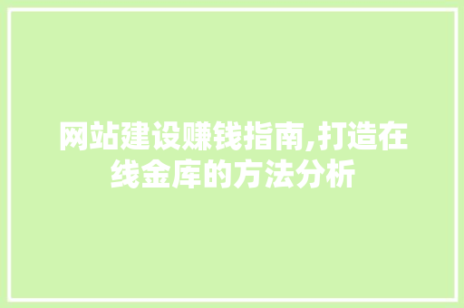 网站建设赚钱指南,打造在线金库的方法分析 必应SEO