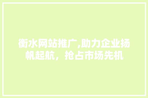 衡水网站推广,助力企业扬帆起航，抢占市场先机 百度SEO