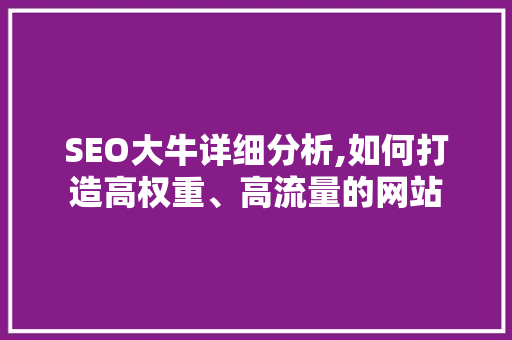 SEO大牛详细分析,如何打造高权重、高流量的网站 搜狗SEO