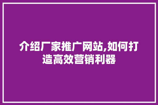 介绍厂家推广网站,如何打造高效营销利器 必应SEO