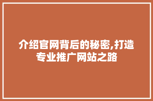 介绍官网背后的秘密,打造专业推广网站之路 必应SEO