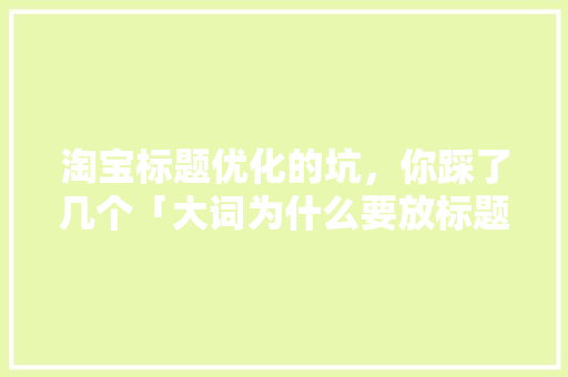 淘宝标题优化的坑，你踩了几个「大词为什么要放标题前面呢」 淘宝标题优化的坑，你踩了几个「大词为什么要放标题前面呢」 GoogleSEO