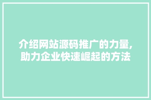 介绍网站源码推广的力量,助力企业快速崛起的方法 神马SEO