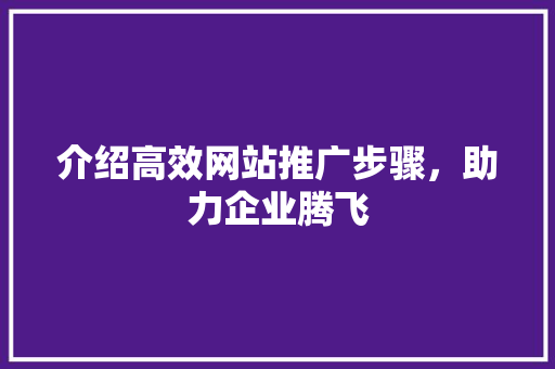 介绍高效网站推广步骤，助力企业腾飞 神马SEO