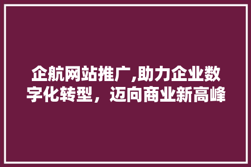 企航网站推广,助力企业数字化转型，迈向商业新高峰 神马SEO
