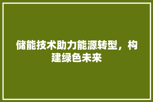储能技术助力能源转型，构建绿色未来