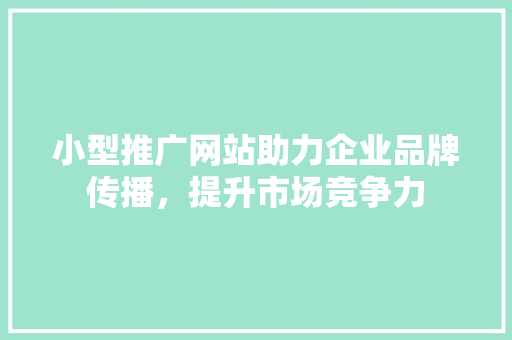 小型推广网站助力企业品牌传播，提升市场竞争力 GoogleSEO
