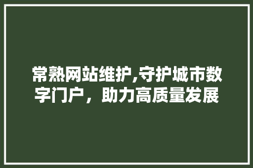 常熟网站维护,守护城市数字门户，助力高质量发展 神马SEO