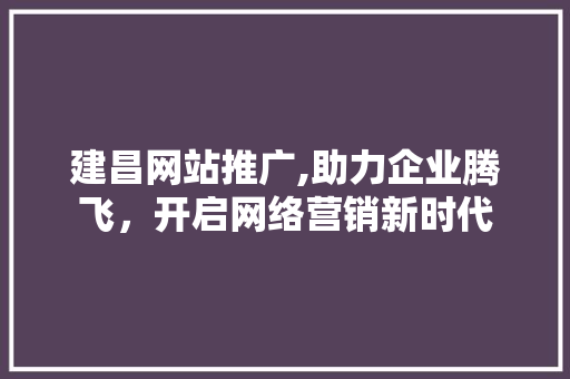 建昌网站推广,助力企业腾飞，开启网络营销新时代