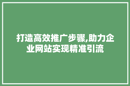 打造高效推广步骤,助力企业网站实现精准引流 百度SEO