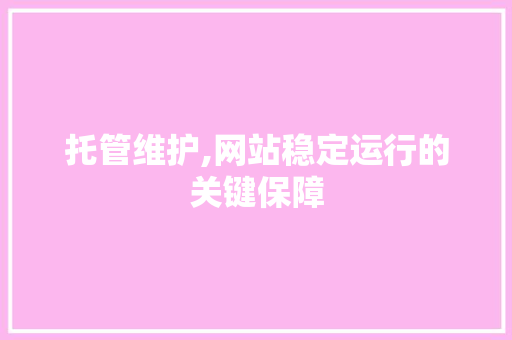 托管维护,网站稳定运行的关键保障 神马SEO