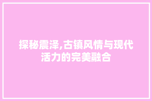 探秘震泽,古镇风情与现代活力的完美融合