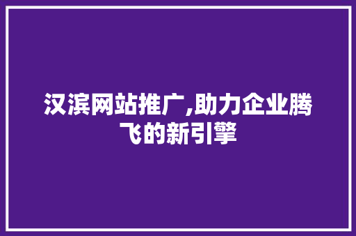 汉滨网站推广,助力企业腾飞的新引擎