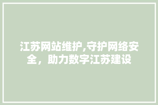 江苏网站维护,守护网络安全，助力数字江苏建设 GoogleSEO