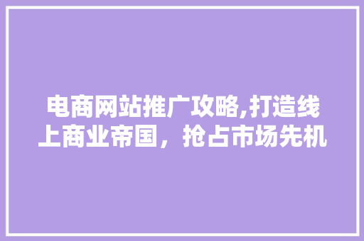 电商网站推广攻略,打造线上商业帝国，抢占市场先机 搜狗SEO