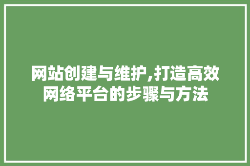 网站创建与维护,打造高效网络平台的步骤与方法 GoogleSEO