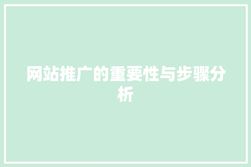 网站推广的重要性与步骤分析 必应SEO