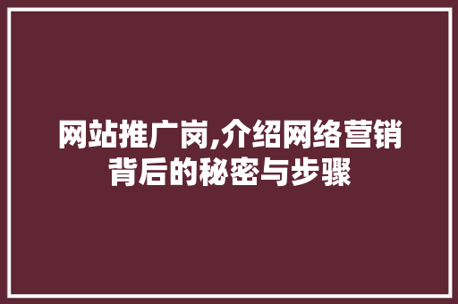 网站推广岗,介绍网络营销背后的秘密与步骤 百度SEO 网站推广岗,介绍网络营销背后的秘密与步骤 百度SEO