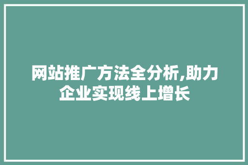 网站推广方法全分析,助力企业实现线上增长 百度SEO 网站推广方法全分析,助力企业实现线上增长 百度SEO