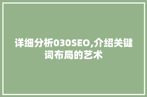 详细分析030SEO,介绍关键词布局的艺术 必应SEO