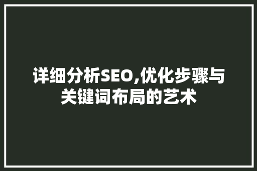 详细分析SEO,优化步骤与关键词布局的艺术