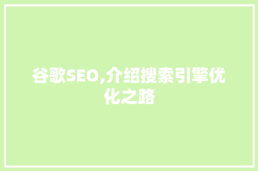 谷歌SEO,介绍搜索引擎优化之路