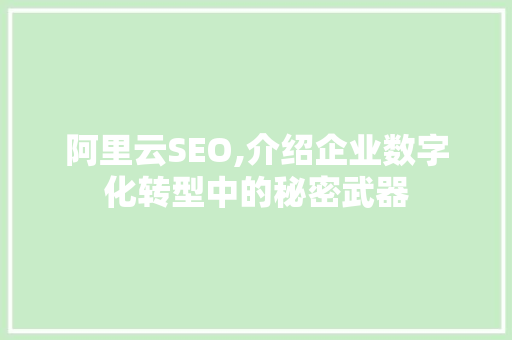 阿里云SEO,介绍企业数字化转型中的秘密武器 神马SEO