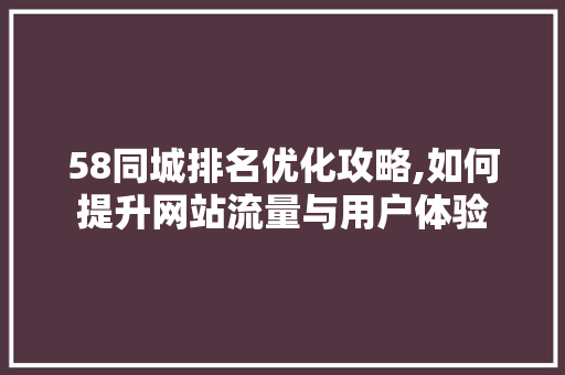58同城排名优化攻略,如何提升网站流量与用户体验 搜狗SEO