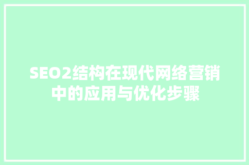 SEO2结构在现代网络营销中的应用与优化步骤 神马SEO