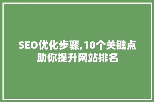 SEO优化步骤,10个关键点助你提升网站排名 搜狗SEO