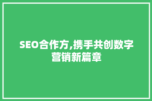 SEO合作方,携手共创数字营销新篇章 神马SEO