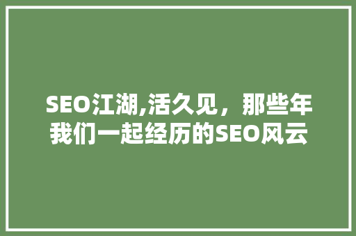 SEO江湖,活久见，那些年我们一起经历的SEO风云 GoogleSEO
