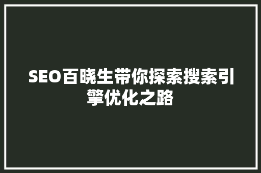 SEO百晓生带你探索搜索引擎优化之路 百度SEO