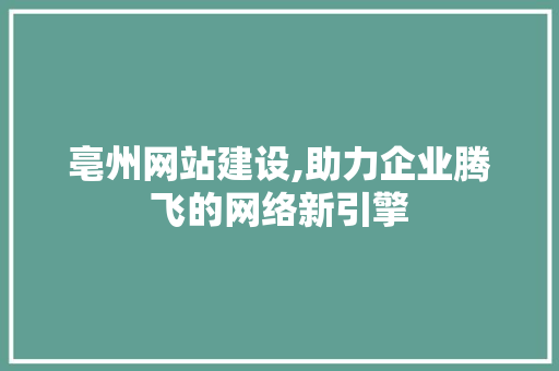 亳州网站建设,助力企业腾飞的网络新引擎 神马SEO