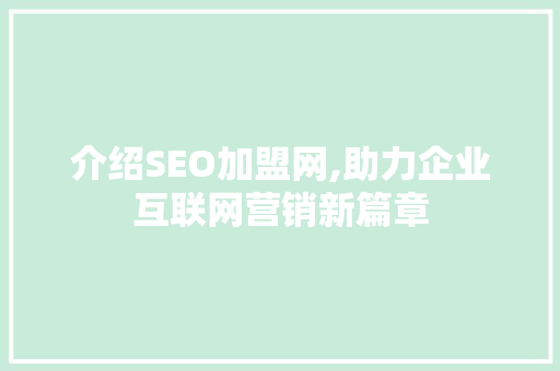 介绍SEO加盟网,助力企业互联网营销新篇章 GoogleSEO