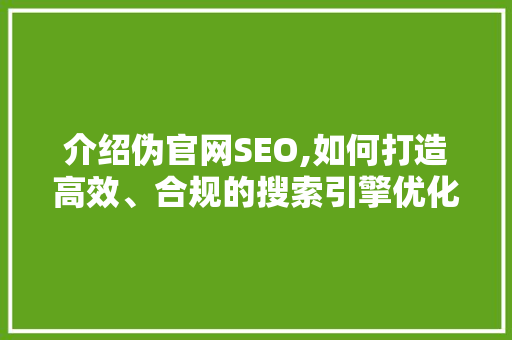 介绍伪官网SEO,如何打造高效、合规的搜索引擎优化步骤 搜狗SEO
