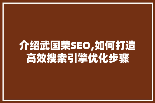 介绍武国荣SEO,如何打造高效搜索引擎优化步骤 必应SEO