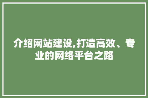 介绍网站建设,打造高效、专业的网络平台之路 搜狗SEO
