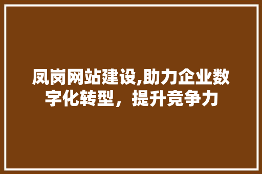 凤岗网站建设,助力企业数字化转型，提升竞争力 神马SEO
