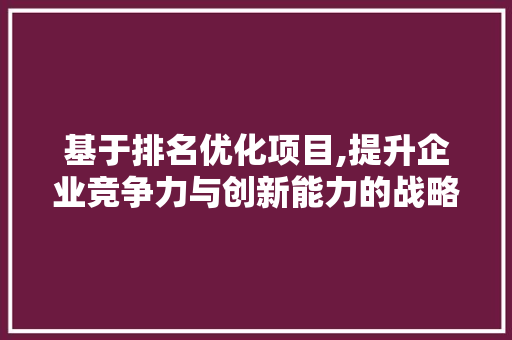 基于排名优化项目,提升企业竞争力与创新能力的战略布局 必应SEO