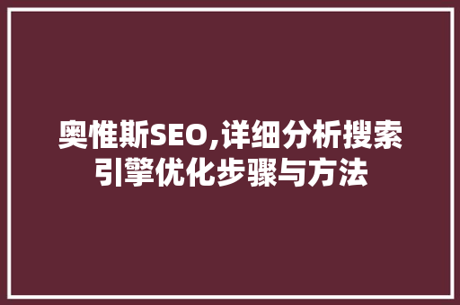 奥惟斯SEO,详细分析搜索引擎优化步骤与方法 GoogleSEO