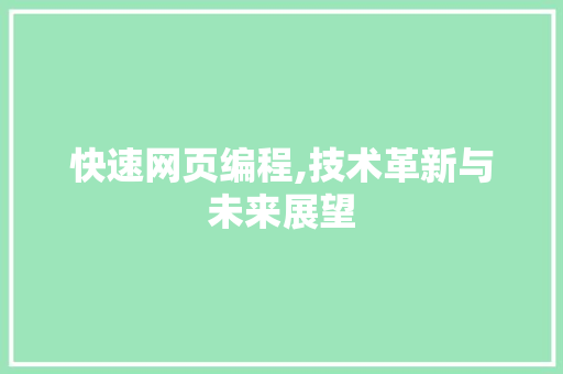 快速网页编程,技术革新与未来展望 神马SEO