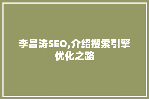 李昌涛SEO,介绍搜索引擎优化之路 神马SEO