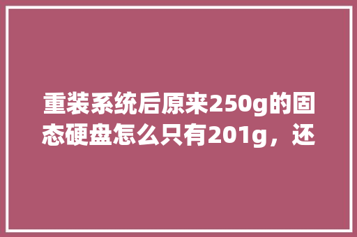 重装系统后原来250g的固态硬盘怎么只有201g，还只有182g可用，什么软件也没装啊「」 重装系统后原来250g的固态硬盘怎么只有201g，还只有182g可用，什么软件也没装啊「」 神马SEO