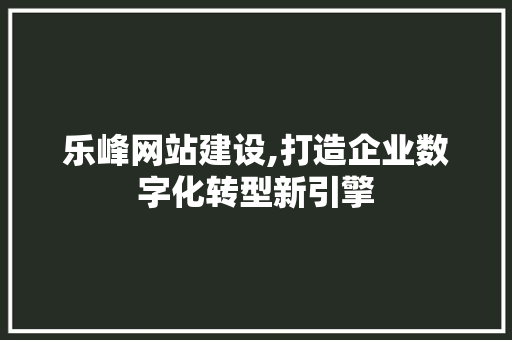 乐峰网站建设,打造企业数字化转型新引擎 神马SEO