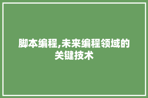脚本编程,未来编程领域的关键技术 神马SEO
